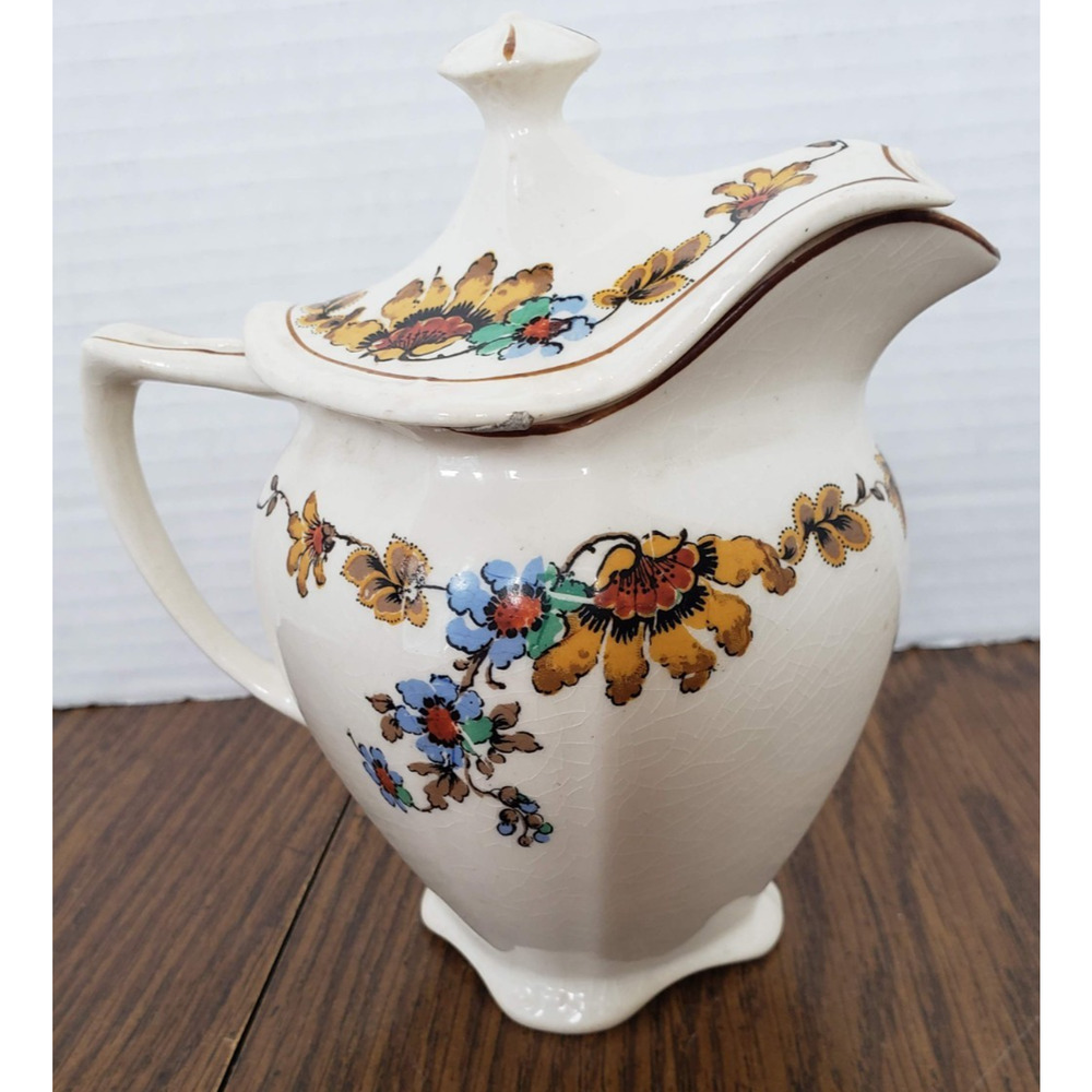 Taylor Smith & Taylor Paramount Ivory Floral Painted 6 Inch Creamer with Lid